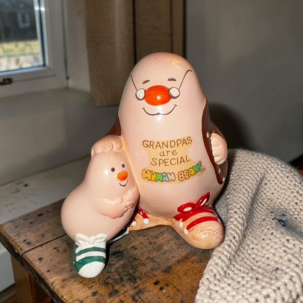 Vintage 1981 Human Beans Grandpa & Baby Figurine | Enesco Ceramic Collectible